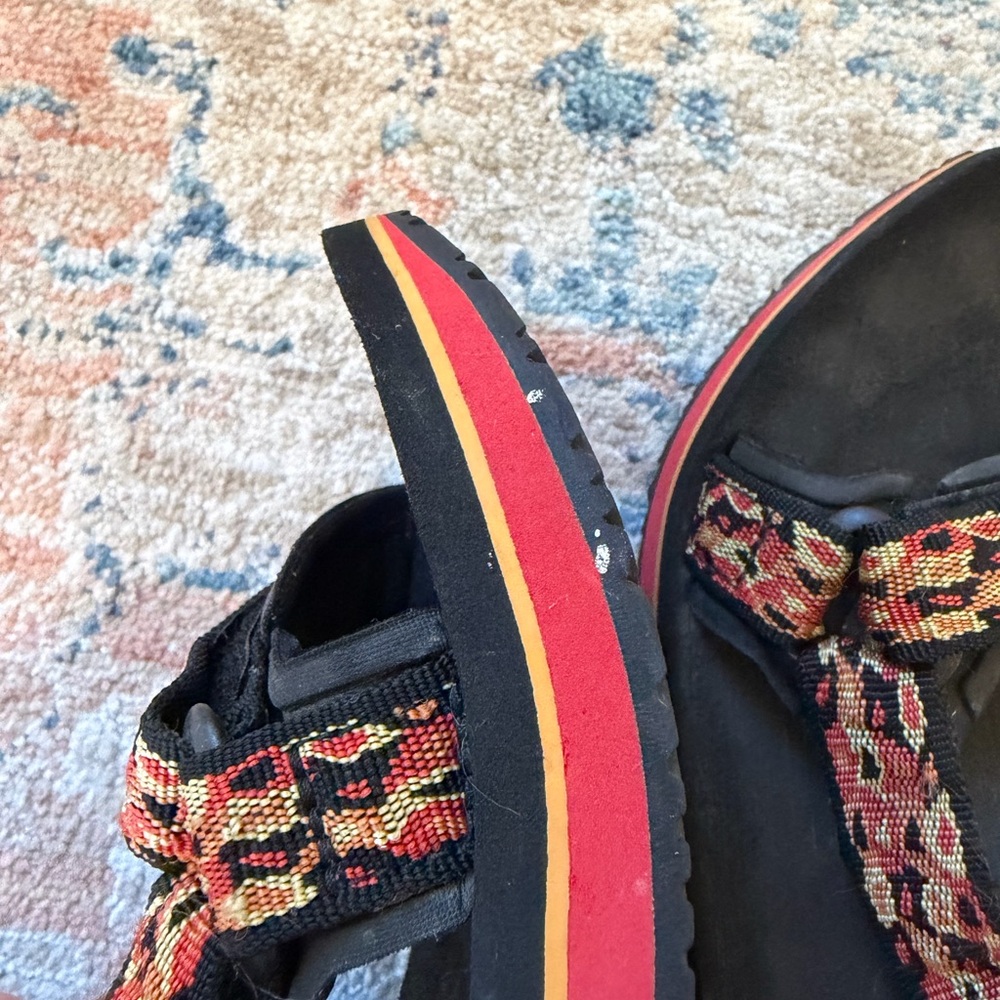 Teva Women's Black Sandals with Red and Orange Patterned Straps - Picture 8 of 9